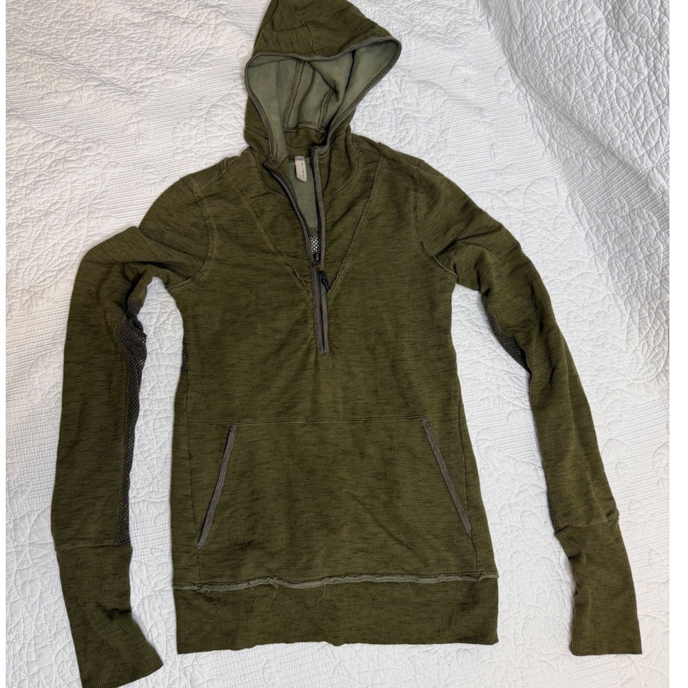 Free People Movement Women Olive Green Mesh Panel Half Zip Hoodie Size S